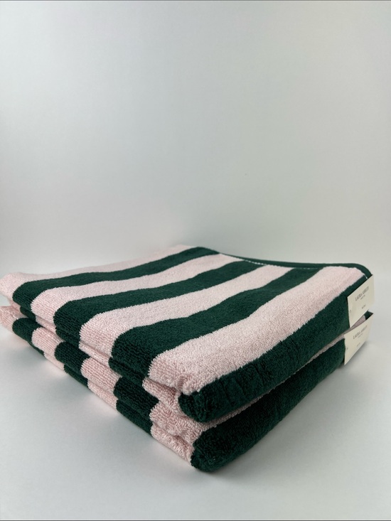 Laura Ashley Other - Laura Ashley Bath Towels Sunshine Stripe Pink Dark Green Soft Cotton 2 Pc NEW